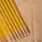 Lemon Yellow Gold Zari Gandaberunda Chagaram Butta Design Cream Colour Peacock Ruthracham Border Design Pure Mix Silk Saree