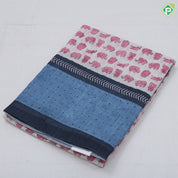 White Based Small Elephant Motif Contrast Border Arrow And Dart Design Fancy Cotton Saree
