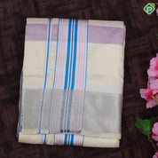 Multi Color Checked Design Silver Zari Diamond Butta Border 9*5 Pure Silk Dhoti Vesti