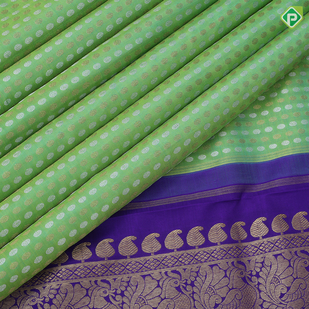 Pista green silver gold zari thousand butta design purple blue gold zari peacock butta lines high border bridal silk saree