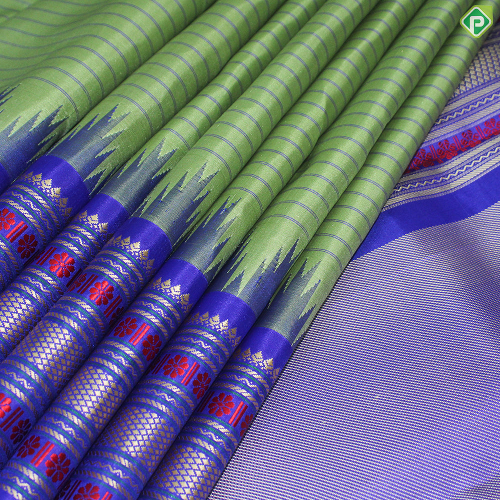 Olive Green With Thread Lines Ink Blue Rising Thread Border Trendy Silk Saree