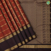Rust orange gold zari checked window panel brown gold zari retta pattai border pure mix silk saree