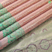 Goldish onion silver zari floral creeper design contrast parrot green border grand bridal tissue silk saree