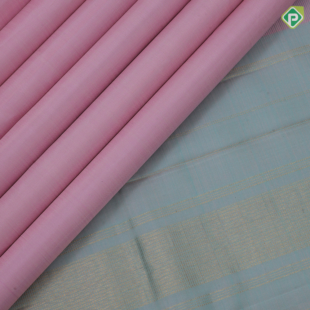 peach pink plain weaved Sea green dual done gold zari line border plain traditional vintage silk saree