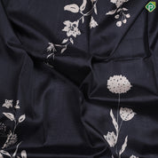 Black Colour With Cream Big flower Bunch Design Fancy Tusser saree