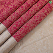 Rani pink gold zari grand floral design contrast thunder grey gold zari border art silk gift saree