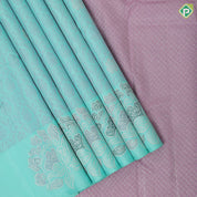Sea blue purple silver gold zari creeper design self silver gold zari meena work butta border trendy designer silk saree