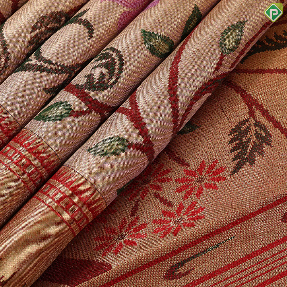 mustard gold big floral weaved design self pythonic border grand tissue silk saree