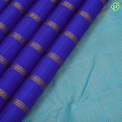 Royal Blue Gold Zari Ruthracham Line Design Aqua Blue Peacock Manga Bavanji Border Design Traditional Silk Saree