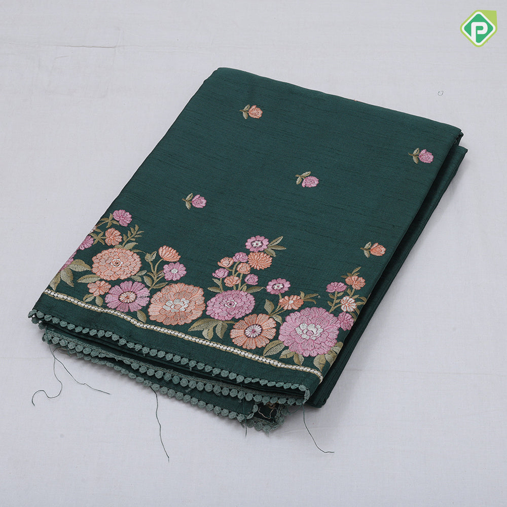 Navy Blue Rose Flower Butta Border Flower Design Fancy Cotton Saree