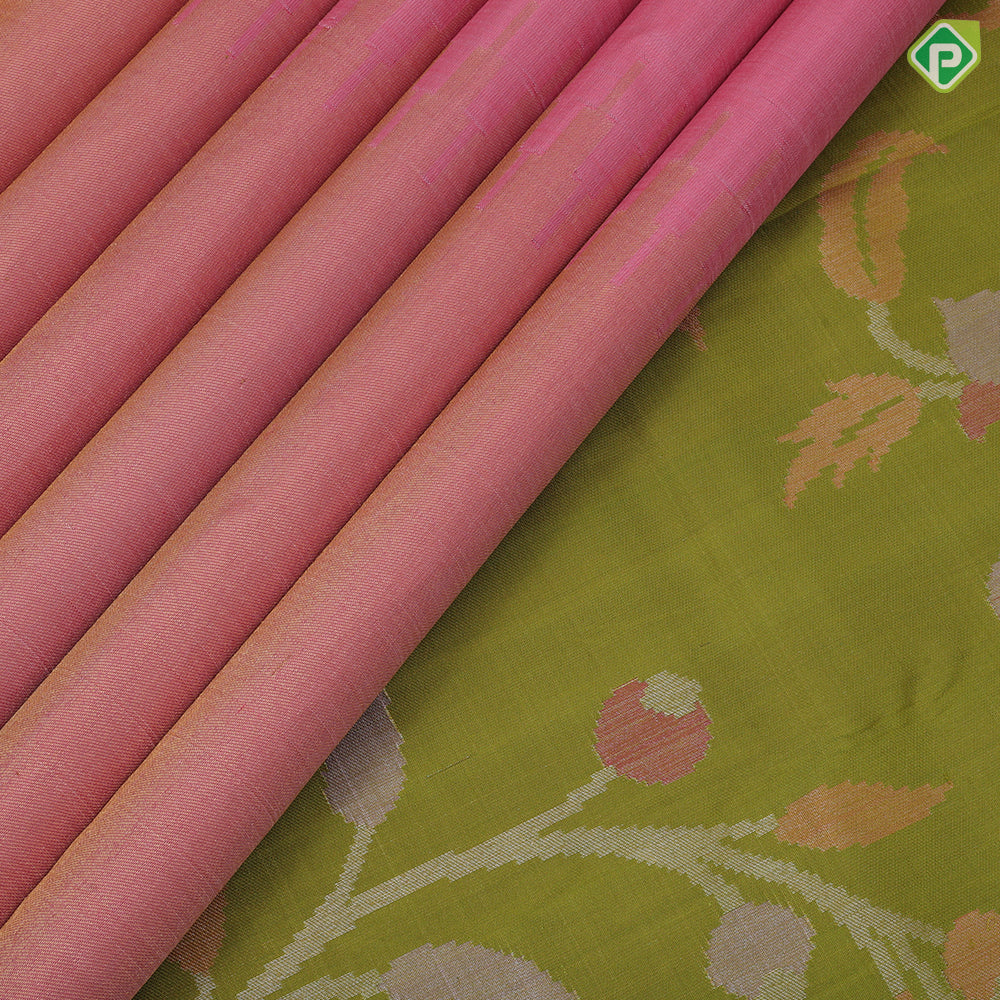 Baby pink gold silver zari tissue pythonic pallu temple border sun and the moon inspired silk saree