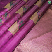 Red Violet Gold Zari Checked Design Border Less Trendy Silk Saree