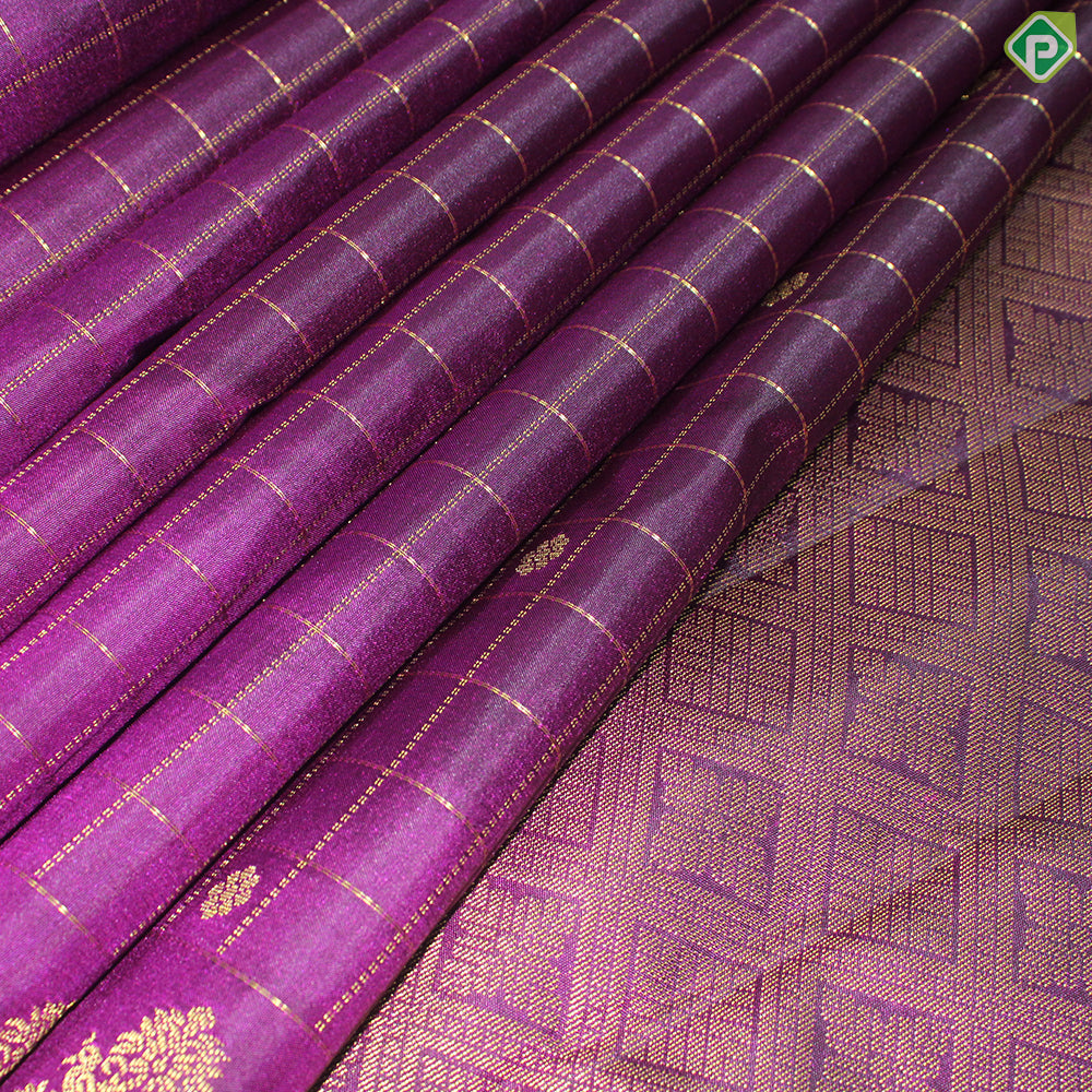 Magenta Color Gold Zari Vaira Oosi Line And Small Motif Border Peacock Tree Butta Traditional Silk Saree