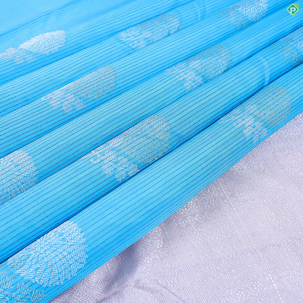 Sky Blue With Ink Blue Silk Thread Stripes Borderless Trendy Designer Silk Saree