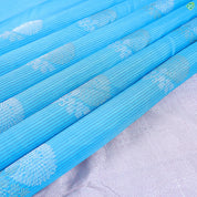 Sky Blue With Ink Blue Silk Thread Stripes Borderless Trendy Designer Silk Saree