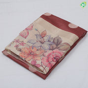 Peach Based Colour Small Coin Design Contrast Peacock Flower Border Fancy Cotton Saree