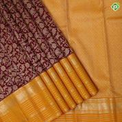 Magenta gold zari vanasingaaram design Mango yellow silver gold zari self designed lines border grand bridal silk saree