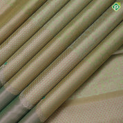 peach with parrot green sustainable mose design self with gold zari turning green edge border trendy designer silk saree