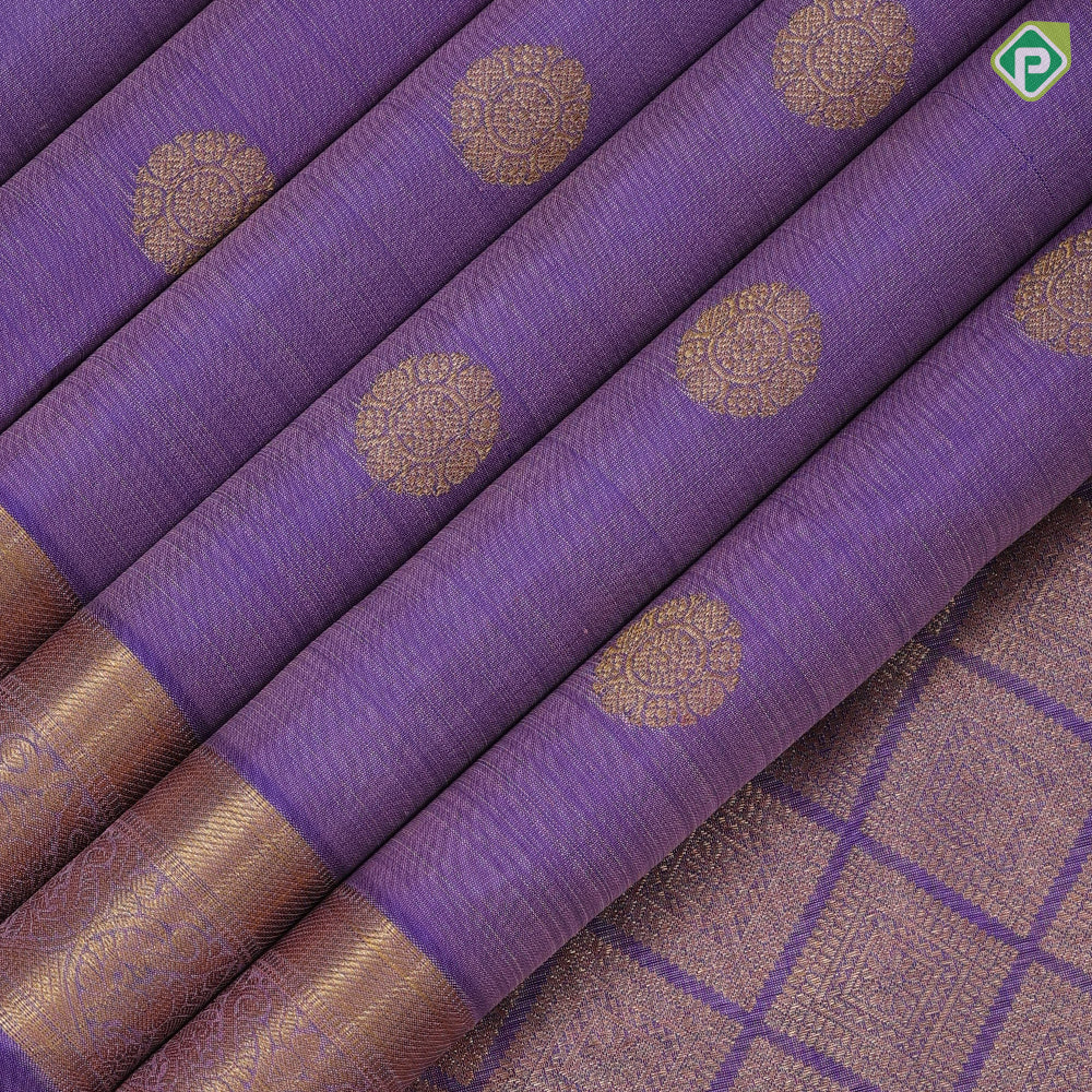 Dark lavender gold zari chakkaram butta motifs self gold zari double peacock butta design border traditional silk saree