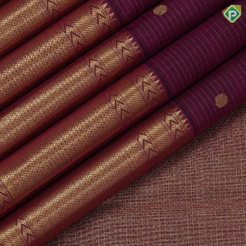 magenta gold zari vairaoosi and butta motifs design self gold zari mayilkan rack border traditional silk saree