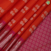 Fanta orange silver gold zari rudraksham annam butta baby pink silver gold zari temple border pure mix silk saree