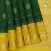 bottle green with zari butta meena work lemon yellow gold zari border kuppadam silk cotton saree