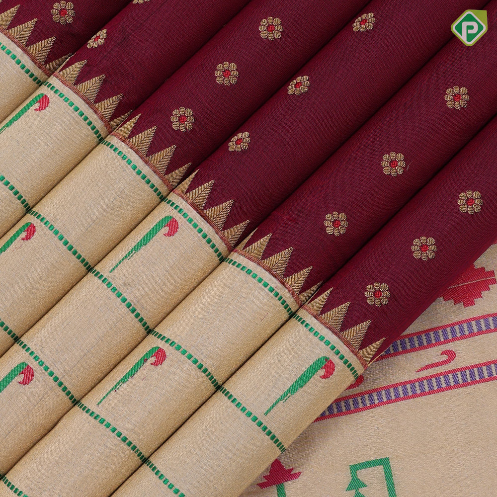 Magenta gold zari small flowers butta design cream white gold zari paithani border and pallu banaras style silk saree