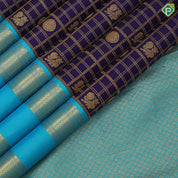 Dark blue gold zari peacock chakram butta checks design peacock green gold zari retta pattai border bridal silk saree