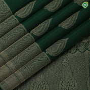 Bottle green gold zari leaf design self gold zari mango butta border gift silk saree