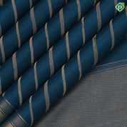 Peacock Blue Gold Zari Gross Lines Design Self Colour Gold Zari Border Soft Silk Saree