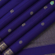 Indigo blue gold zari mayil chakkaram butta design self gold zari flower motif edge border traditional silk saree