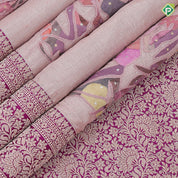 Tusser pink multi color embroidered design purple gold zari banaras style border pallu tusser silk saree