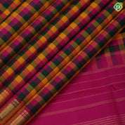 Multi colour paalum pazhamum checkered design self gold zari zig zag border traditional vintage silk saree