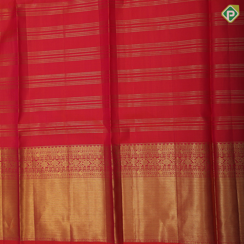 Sandal gold zari Lines and flower butta lines red gold zari cross lines border pattu paavadai lehanka
