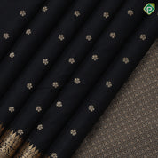 Black Colour Gold Zari Small Flower Butta Design Self Colour Mango Mayilkan Border Design Luxury Black Silk Saree