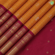 Mustard yellow silver gold zari kattam and honey comp design maroon gold zari peacock butta lines border vintage silk saree
