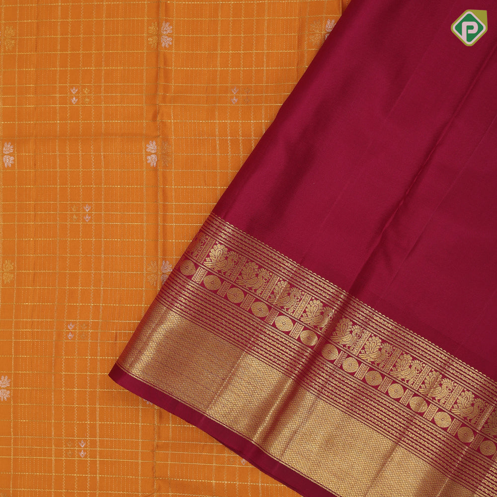 Mustard yellow silver gold zari kattam and honey comp design maroon gold zari peacock butta lines border vintage silk saree