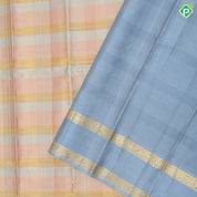 Pink yellow grey tricolor gold zari checks design grey with gold zari rettapet border trendy designer silk saree