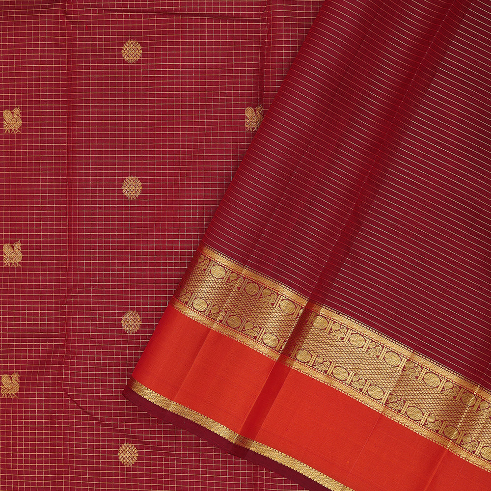 maroon gold zari vairaoosi kattam butta motifs orange and maroon gold zari retta pett border gift silk saree