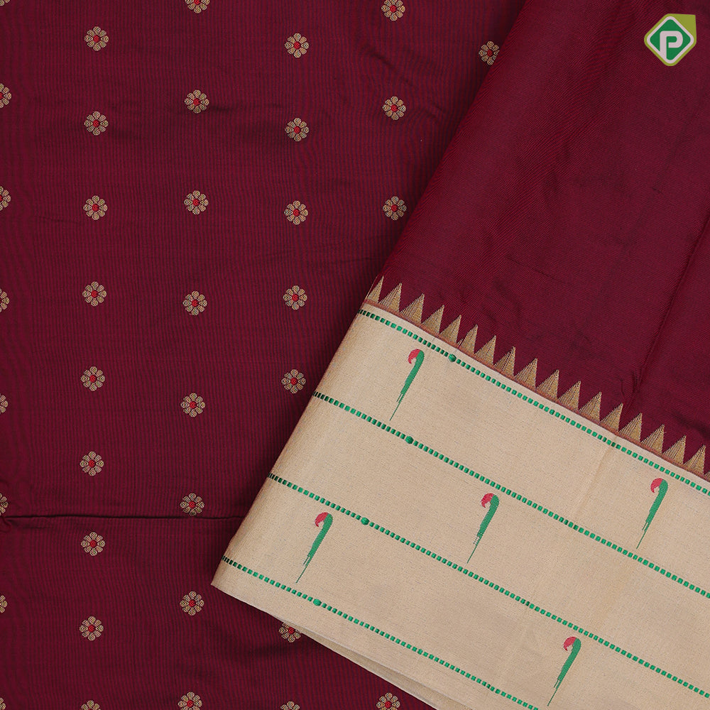 Magenta gold zari small flowers butta design cream white gold zari paithani border and pallu banaras style silk saree