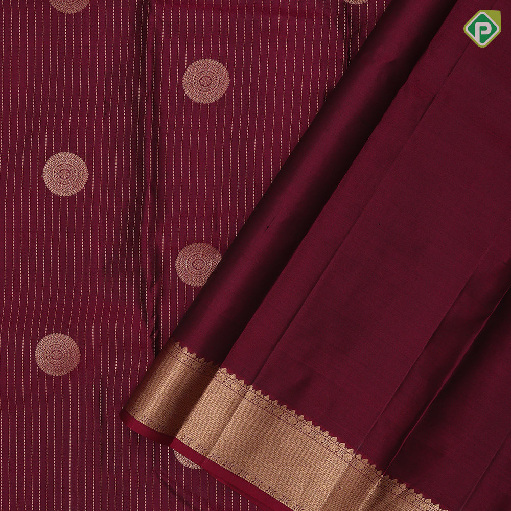 Magenta Gold Zari Vairaoosi Lines Chagara Design Self Colour Ruthracham Mayilkan Border Design Traditional Silk Saree