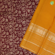Magenta gold zari vanasingaaram design Mango yellow silver gold zari self designed lines border grand bridal silk saree