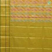 Multi color gold zari rangat design green yellow gold zari peacock and diamond butta border pattu paavadai