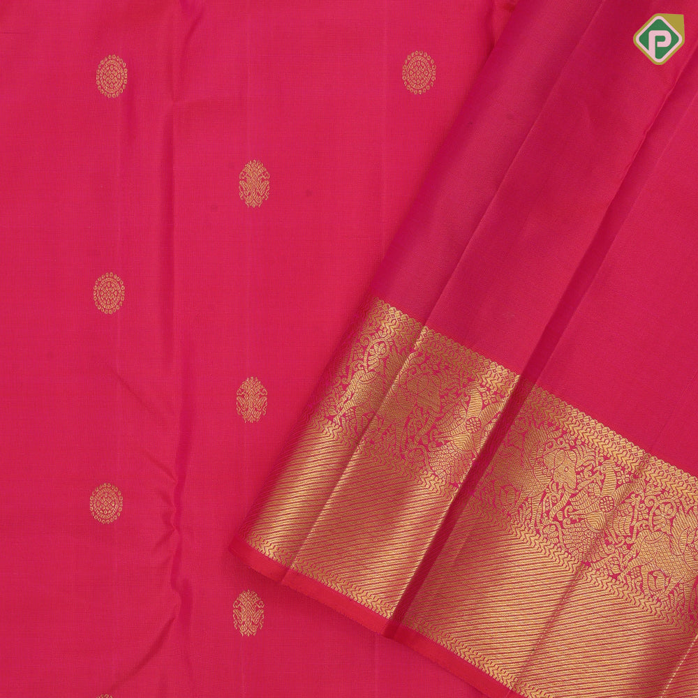 Dark Pink Gold Zari Chagaram Flower Motif Design Self Colour Vanasingaram Bavanji Border Design Traditional Silk Saree