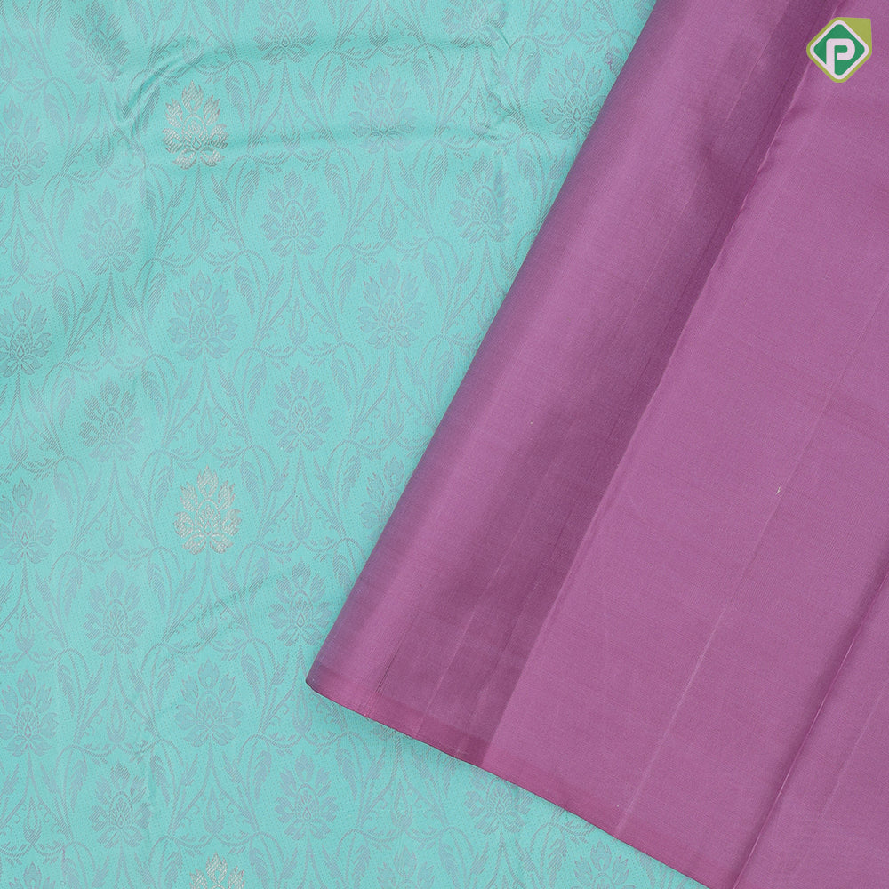 Sea blue purple silver gold zari creeper design self silver gold zari meena work butta border trendy designer silk saree