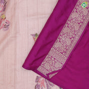Tusser pink multi color embroidered design purple gold zari banaras style border pallu tusser silk saree
