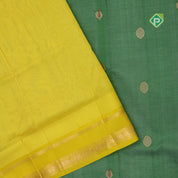 bottle green with zari butta meena work lemon yellow gold zari border kuppadam silk cotton saree