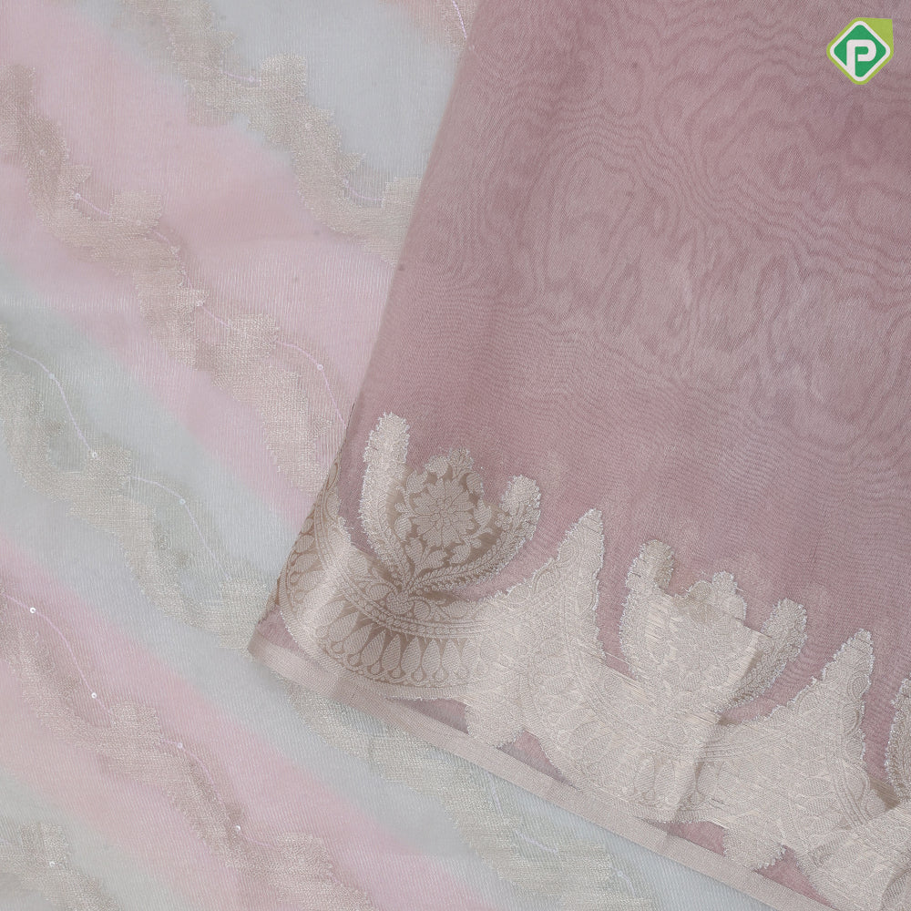 Pink with silver zari floral tissue design self zari floral pattern border fancy tissue saree