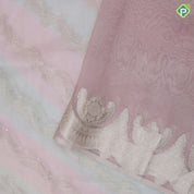 Peach with silver zari floral tissue design self zari floral pattern border fancy tissue saree