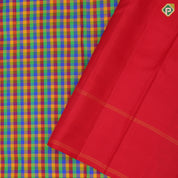 Micro multi color checks red gold zari temple rack border paalum pazhamum kattam traditional silk saree